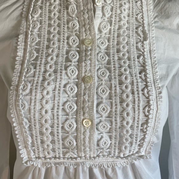 J. Crew White Cotton and Lace Blouse Size 00 - Picture 3 of 8
